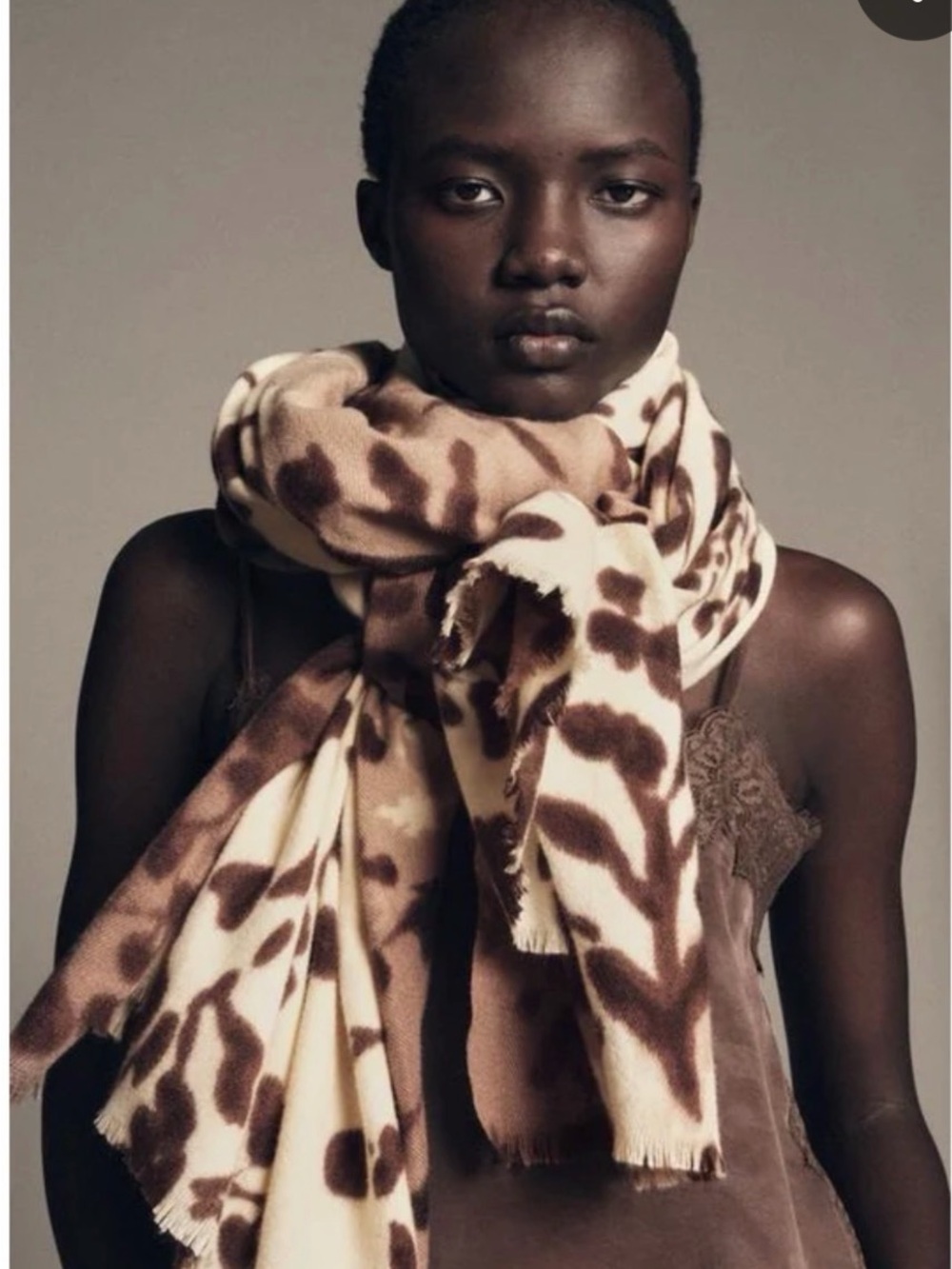Zara Cream and Brown Floral Print Wrap Scarf OS